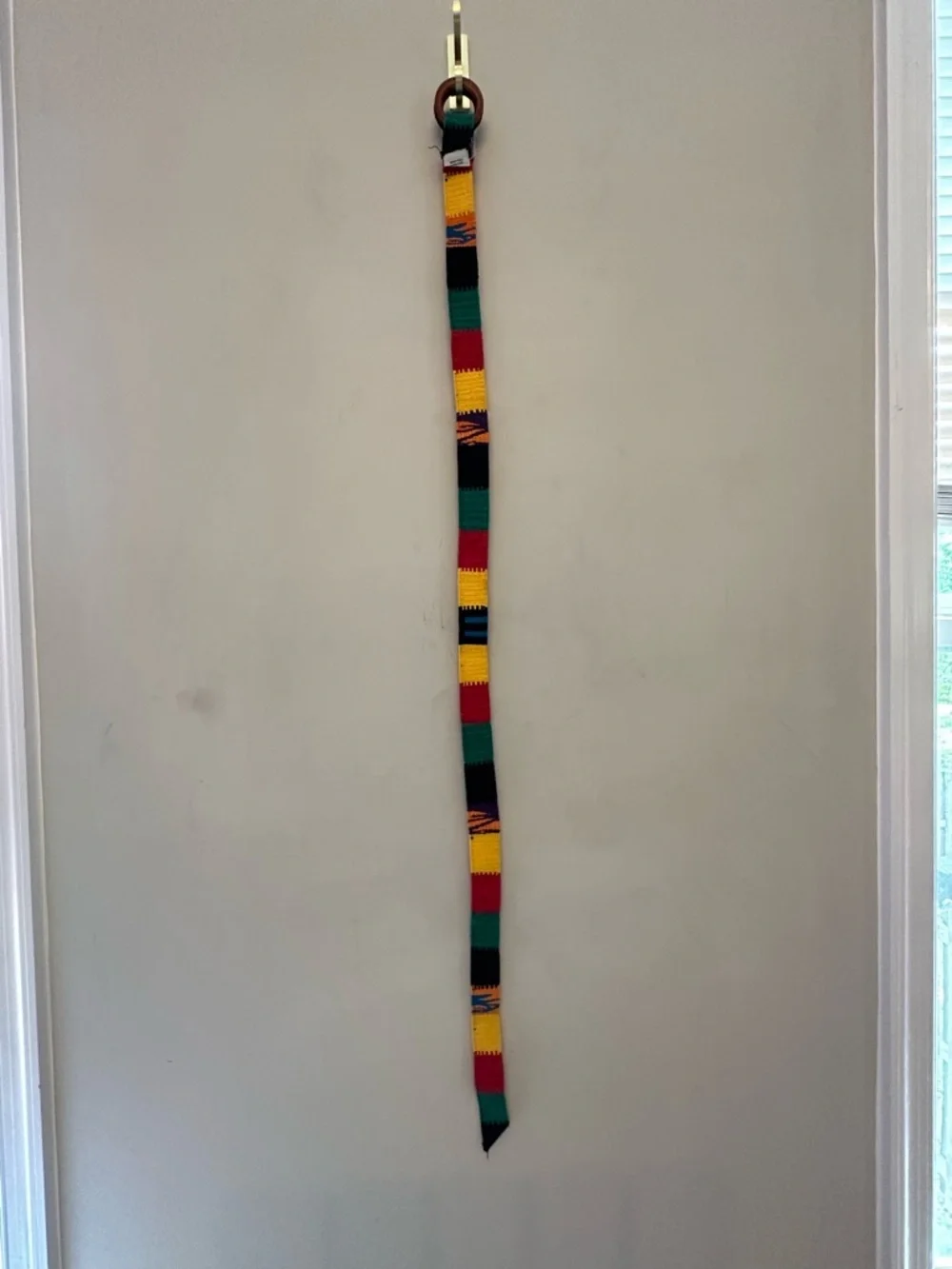 Vintage 90’s/Y2K Handmade Multicolor Stripe Canvas Belt with Gold-Tone Ring OS